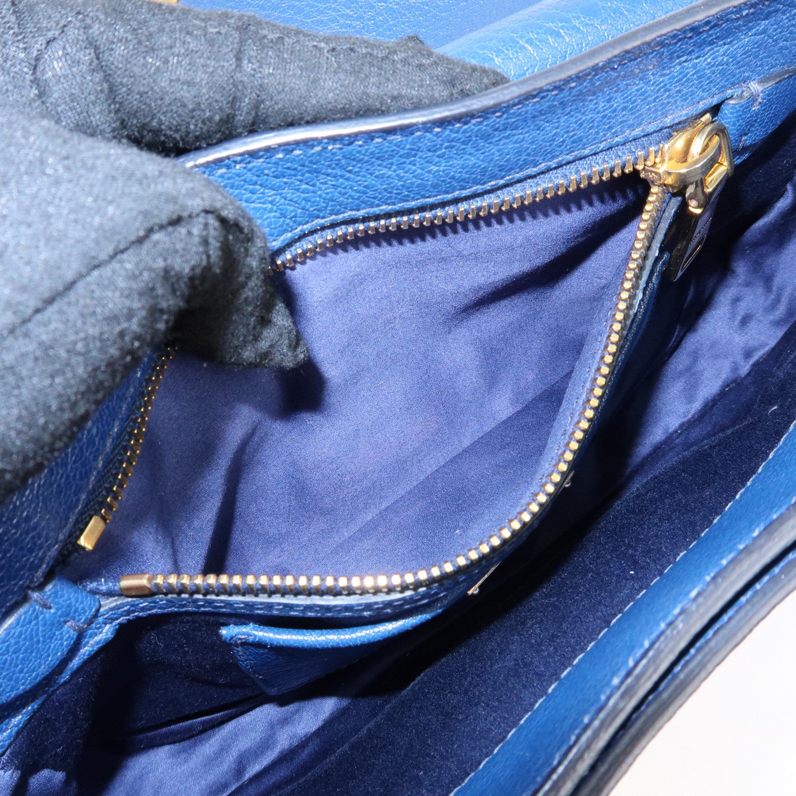 MIU MIU Madras Leather Shoulder Bag Crossbody Bag Blue RT0544