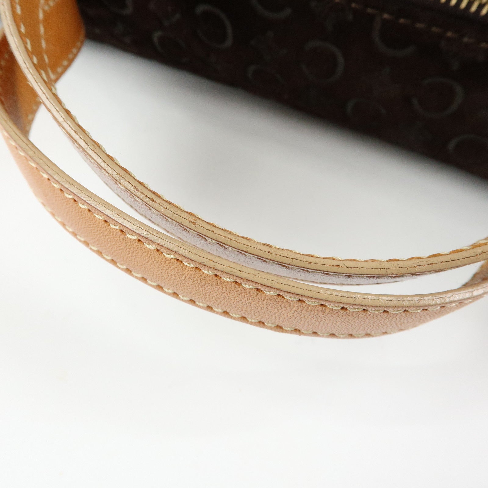 CELINE C Macadam Suede Leather Hand Bag Drum Bag Dark Brown