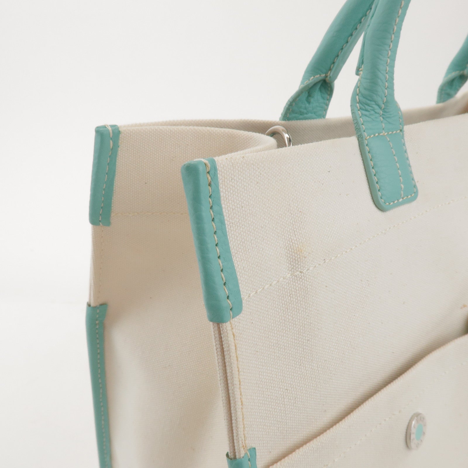 Tiffany & Co Jitney Canvas Leather 2Way Bag Tote Bag Natural Blue