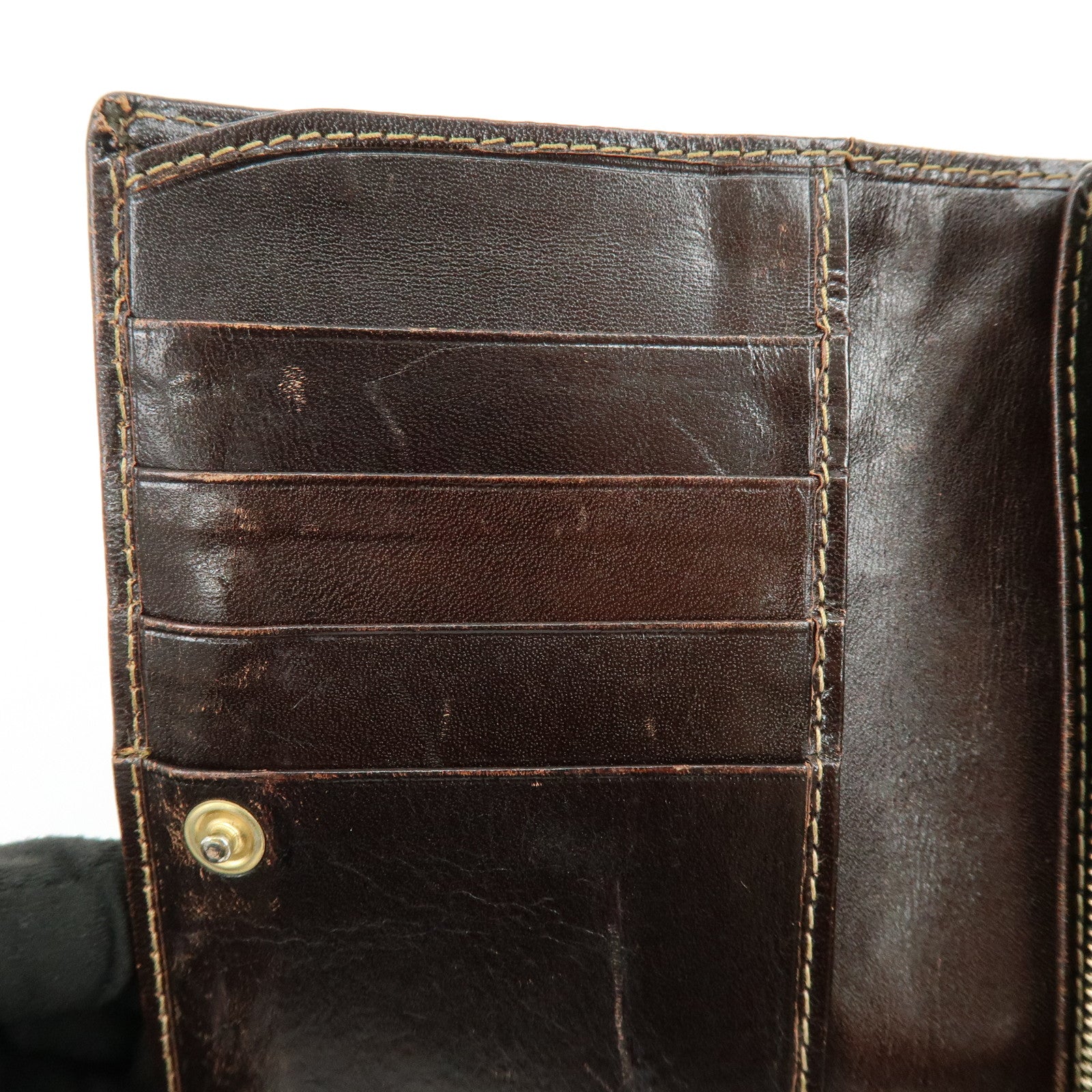 FENDI Zucca Canvas Leather Bi-fold Compact Wallet Brown 31052