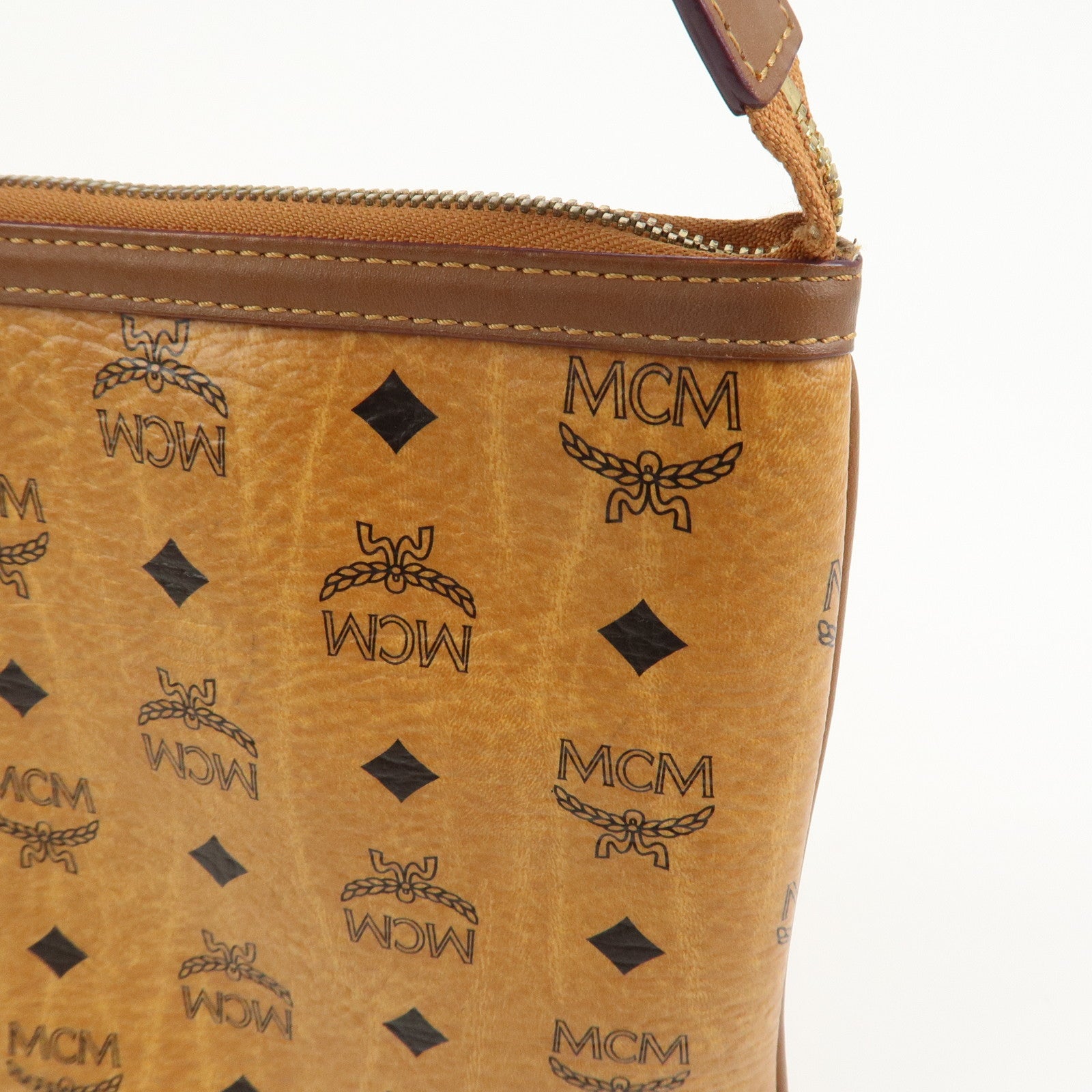 MCM Visetos Leather Shoulder Bag Crossbody Bag Brown Gold