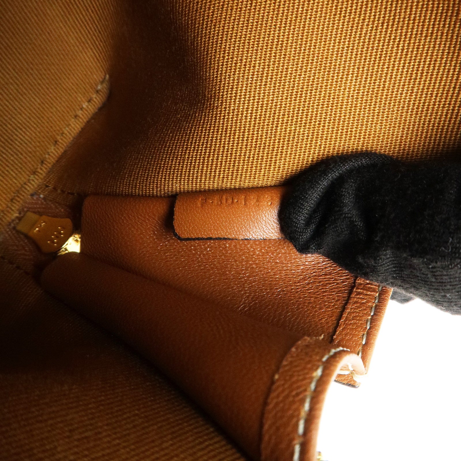 CELINE Triomphe Canvas Lamb Skin Chain Shoulder Bag Ivory Brown