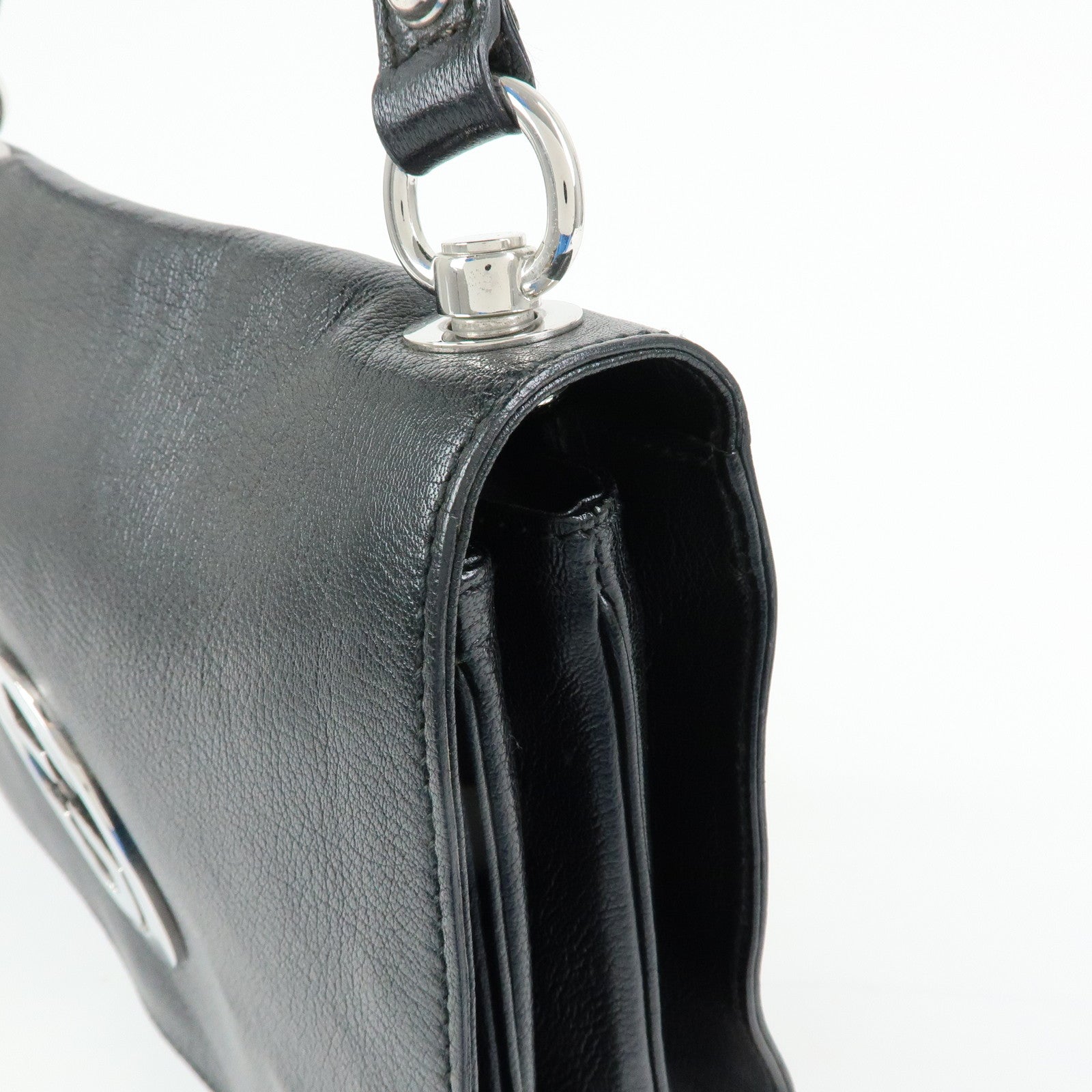 GUCCI Interlocking G Leather Shoulder Bag Hand Bag Black 115746