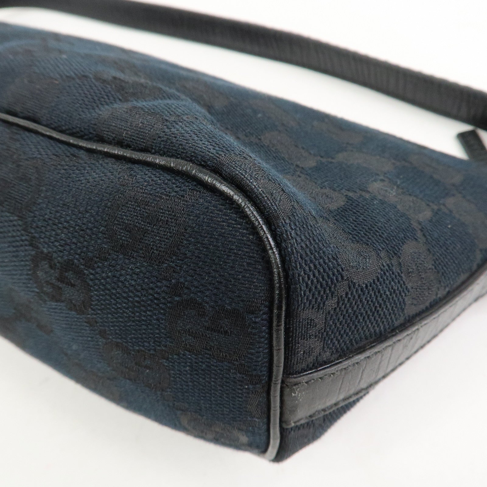 GUCCI Boat Bag Sherry GG Canvas Leather Hand Bag Black 141809