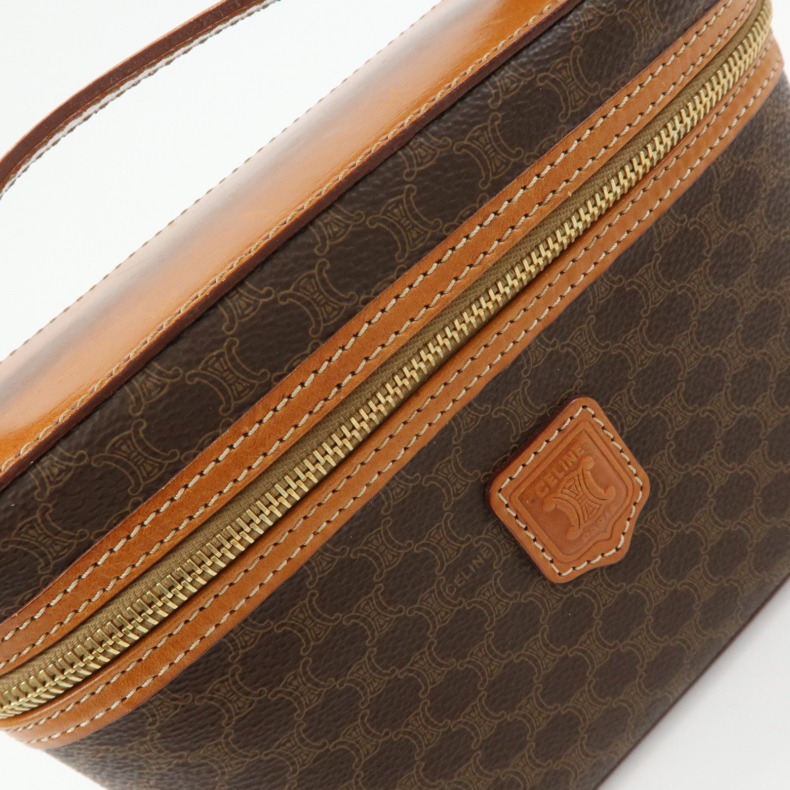 CELINE Macadam PVC Leather Hand Bag Pouch Cosmetic Pouch Brown