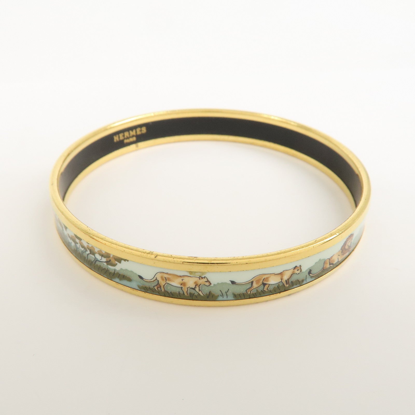 HERMES Email PM Metal Bracelet Bangle Gold Lion Safari