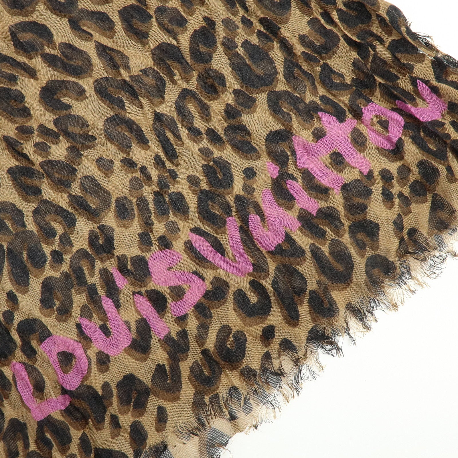 Louis Vuitton Etole Leopard Cashmere Silk Scarf Shawl Brown M75227