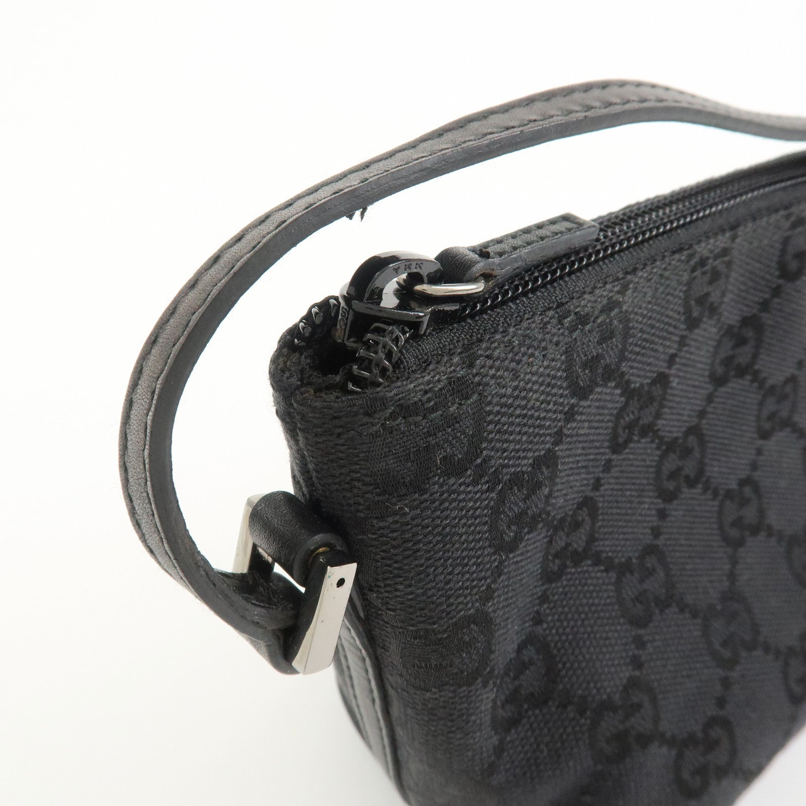GUCCI Boat Bag GG Canvas Leather Hand Bag Black 07198