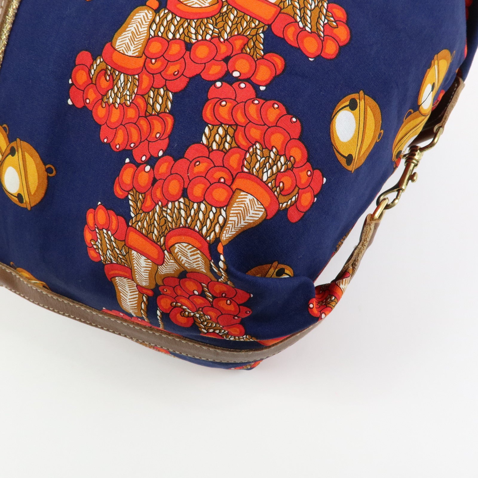 LOEWE Canvas Leather Boston Bag Travel Bag Navy Red Brown