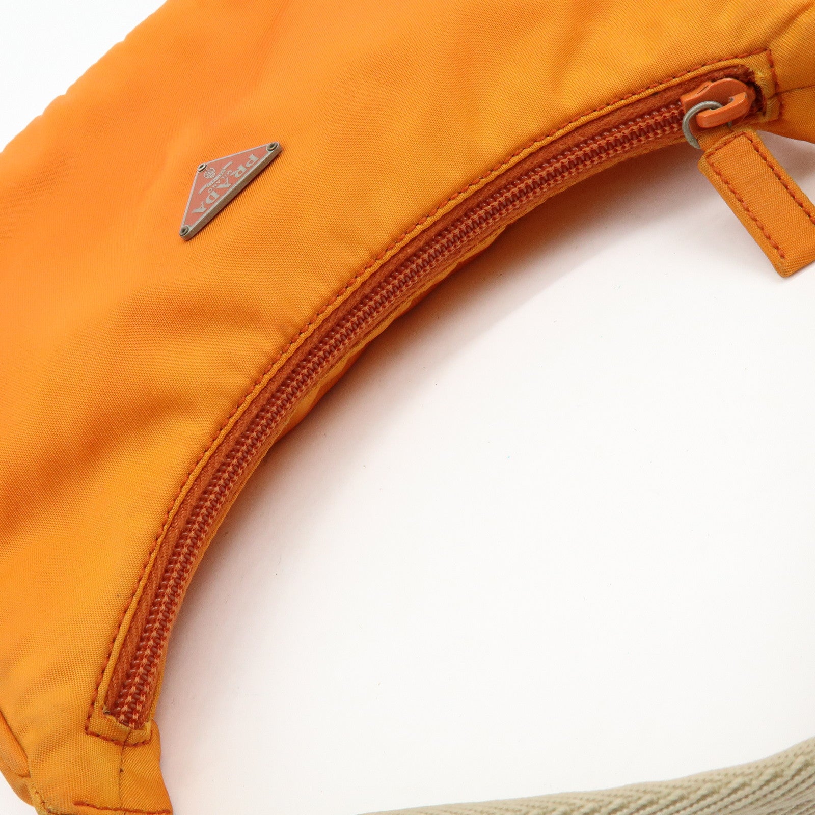 PRADA Triangle Logo Nylon Hand Bag Shoulder Bag Orange Beige