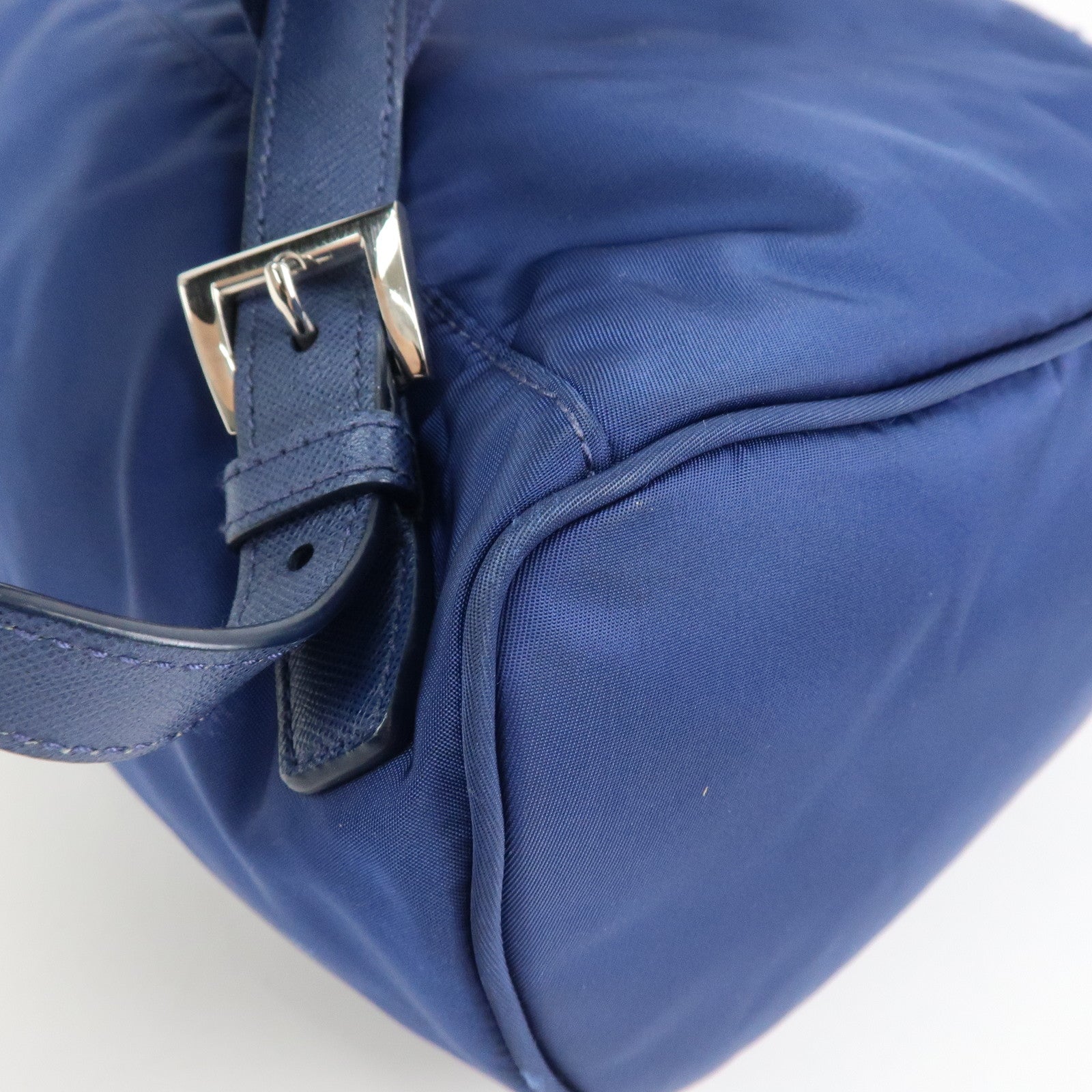 PRADA Triangle Logo Nylon Saffiano Leather Backpack Navy BZ0032