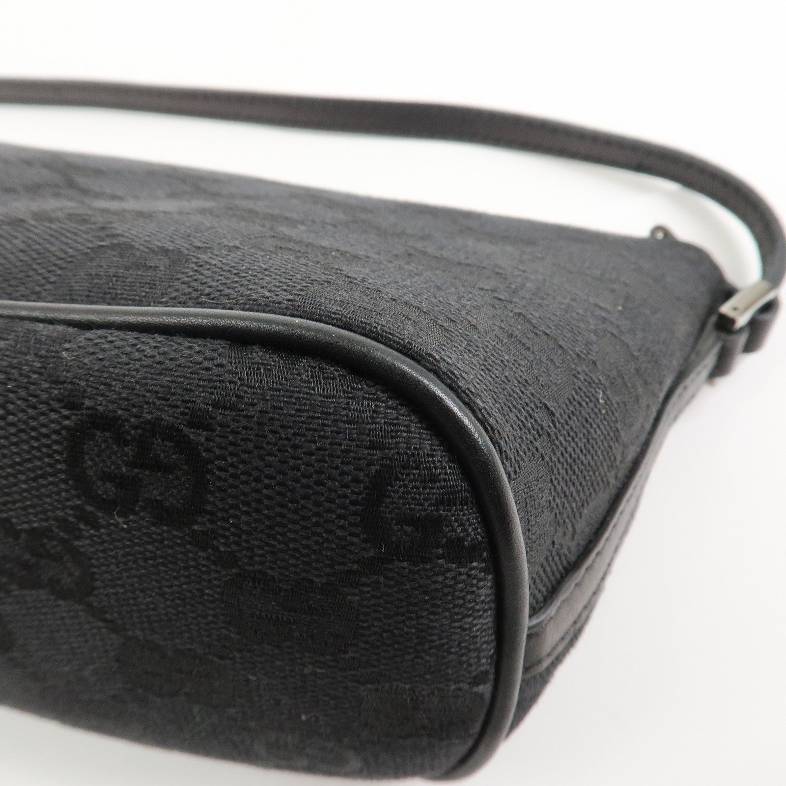 GUCCI Boat Bag GG Canvas Leather Hand Bag Black 07198