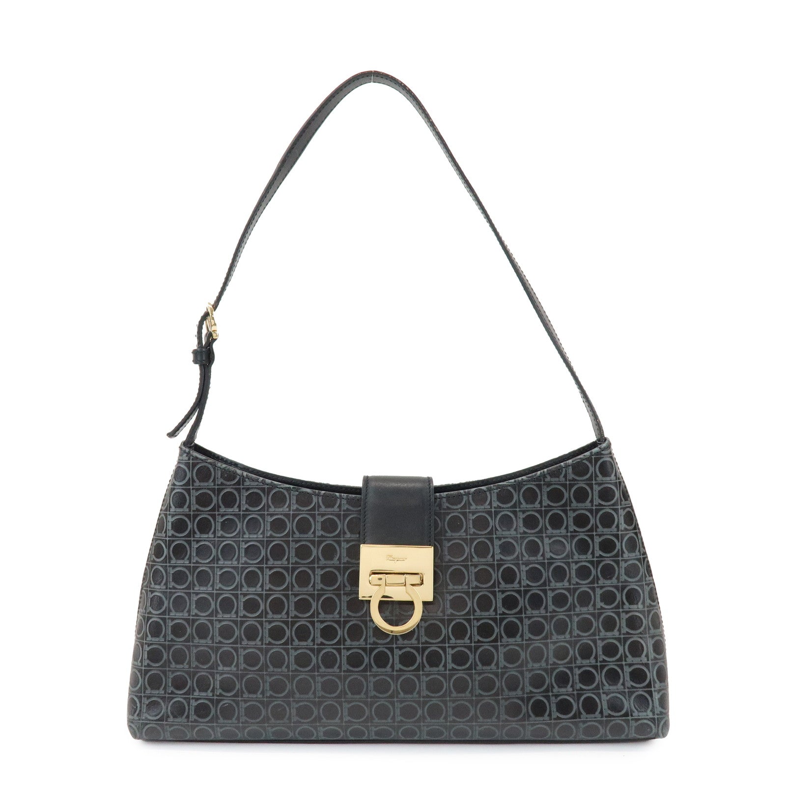 Ferragamo Gancini Leather Shoulder Bag Hand Bag Black