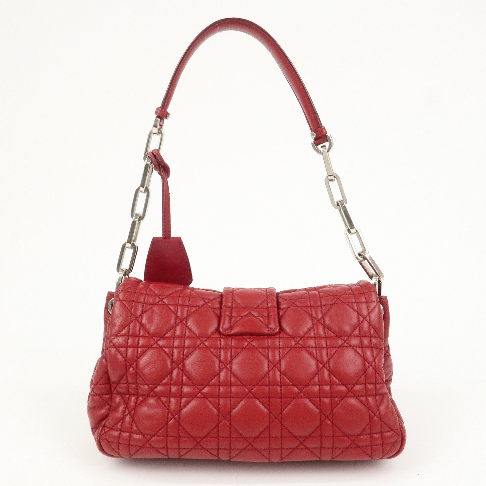 Christian Dior Canage Leather Chain Shoulder Bag Hand Bag Red