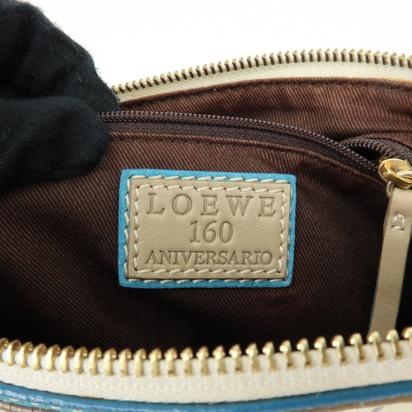 LOEWE Anagram Canvas Suede Leather Shoulder Bag 160th Beige Blue