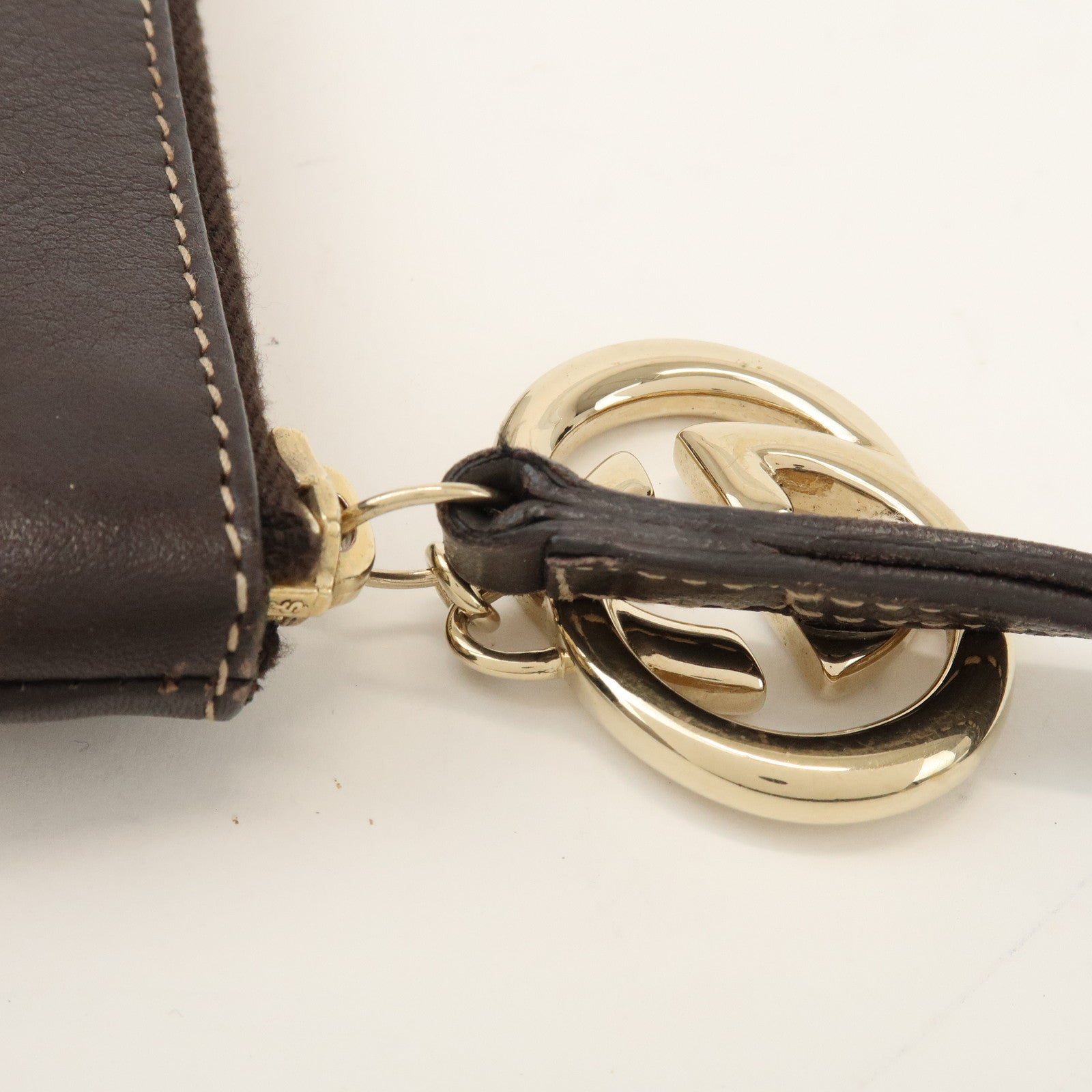 GUCCI Interlocking G GG Canvas Leather Pouch Wristlet Bag 212203