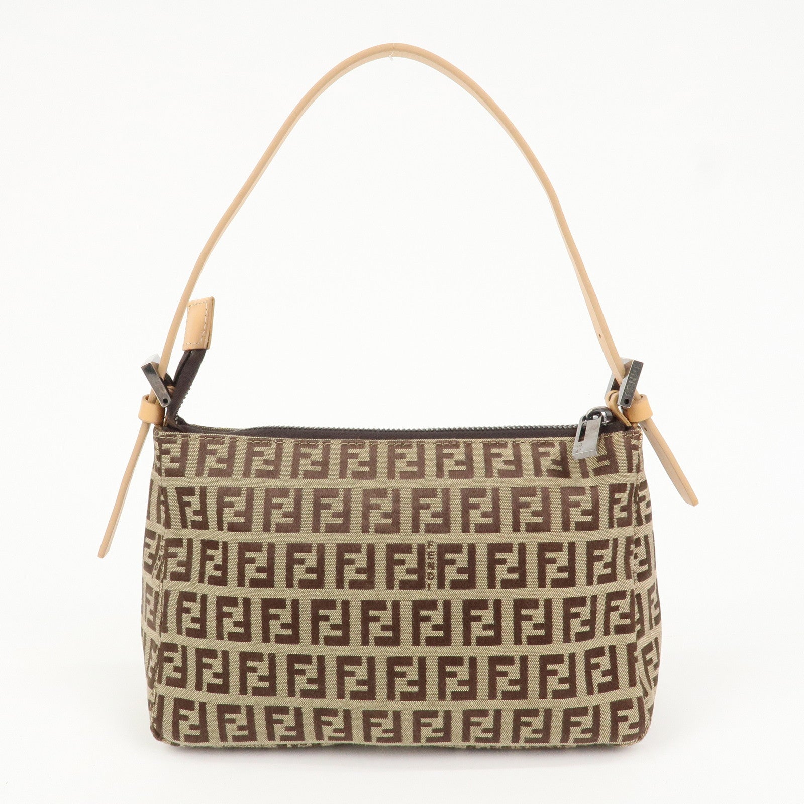FENDI Zucchino Canvas Leather Shoulder Bag Hand Bag Brown 8BR156