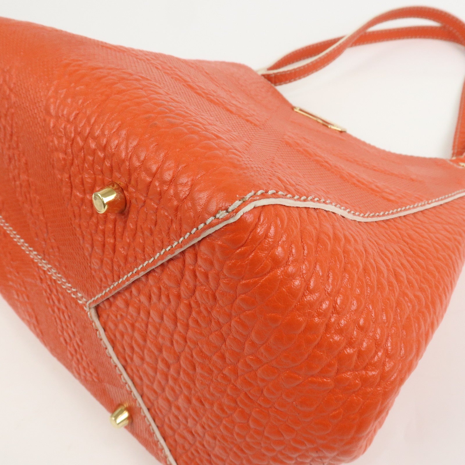 BURBERRY Logo Leather Shoulder Bag Hand Bag Orange