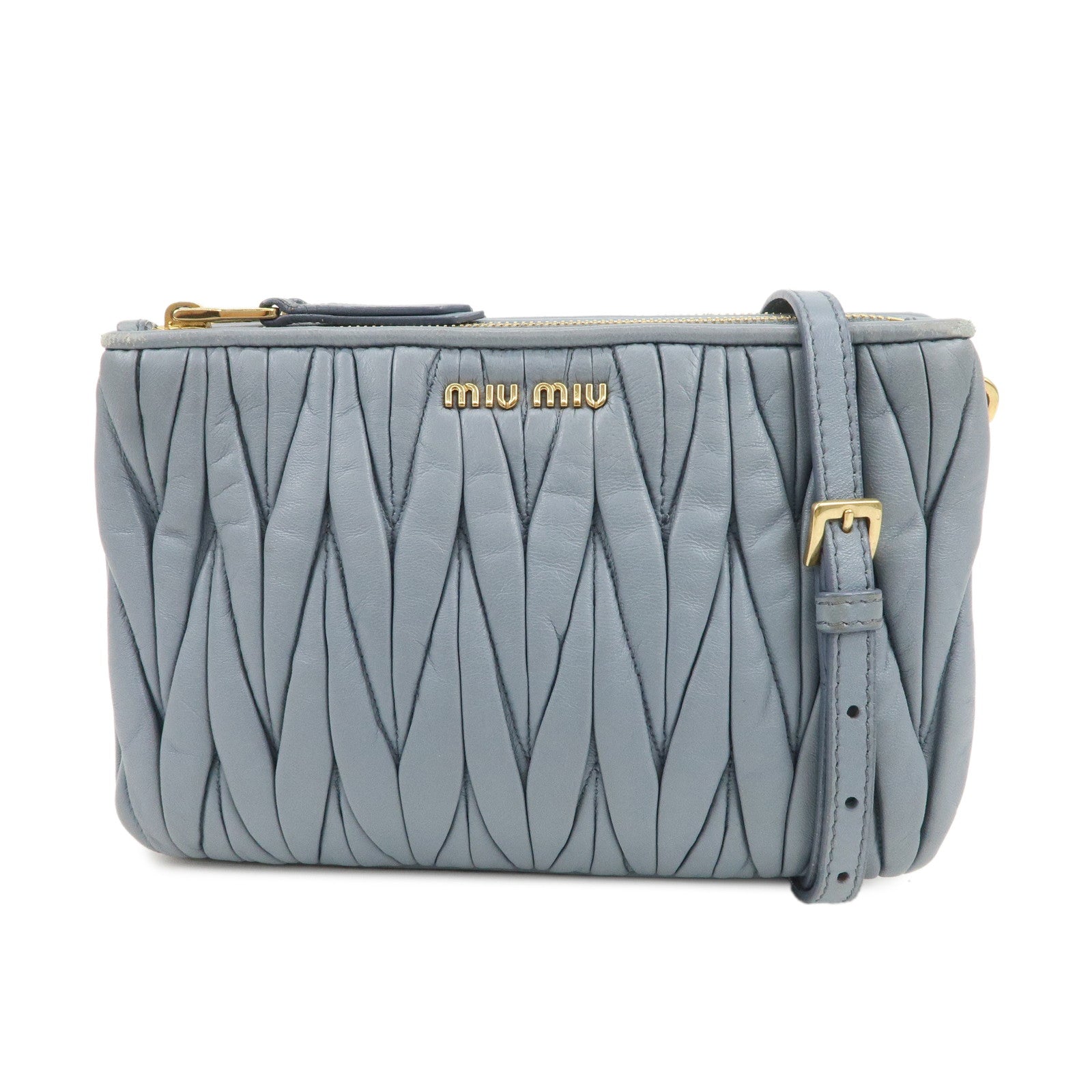 MIU MIU Matelasse Nappa Leather Shoulder Bag Light Blue 5BH057
