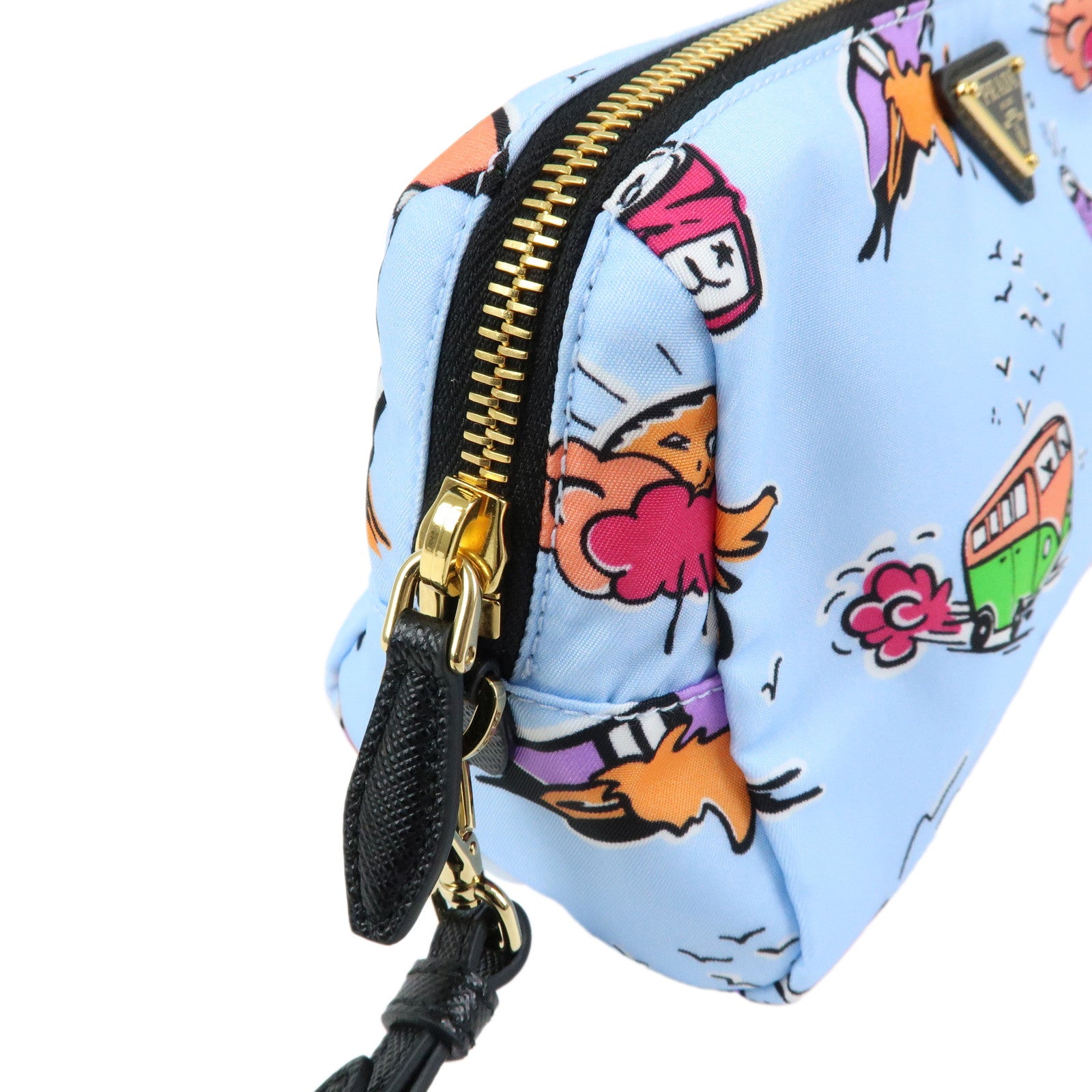 PRADA Triangle Logo Nylon Cosmetic Pouch Light Blue 1NS693