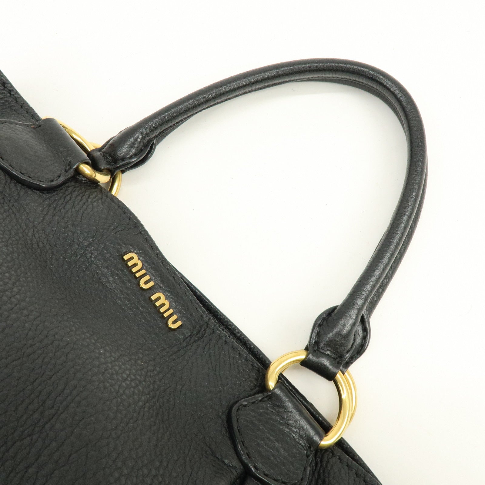 MIU MIU Logo Leather Tote Bag Shoulder Bag Black Gold