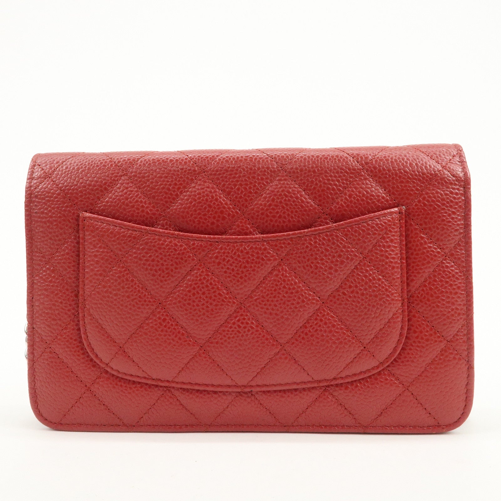 CHANEL Matelasse COCO Mark Caviarskin Chain Wallet Red A33814
