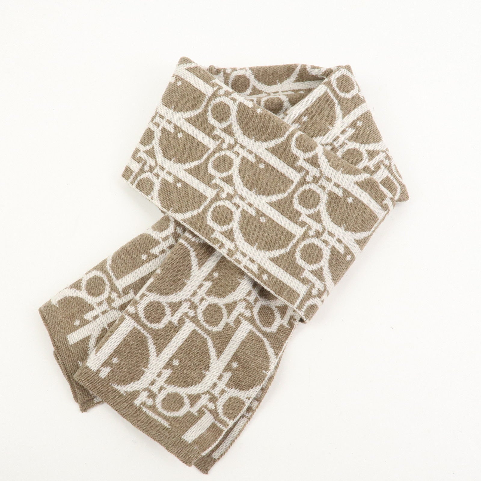 Christian Dior Trotter Wool 100% Scarf Shawl Brown