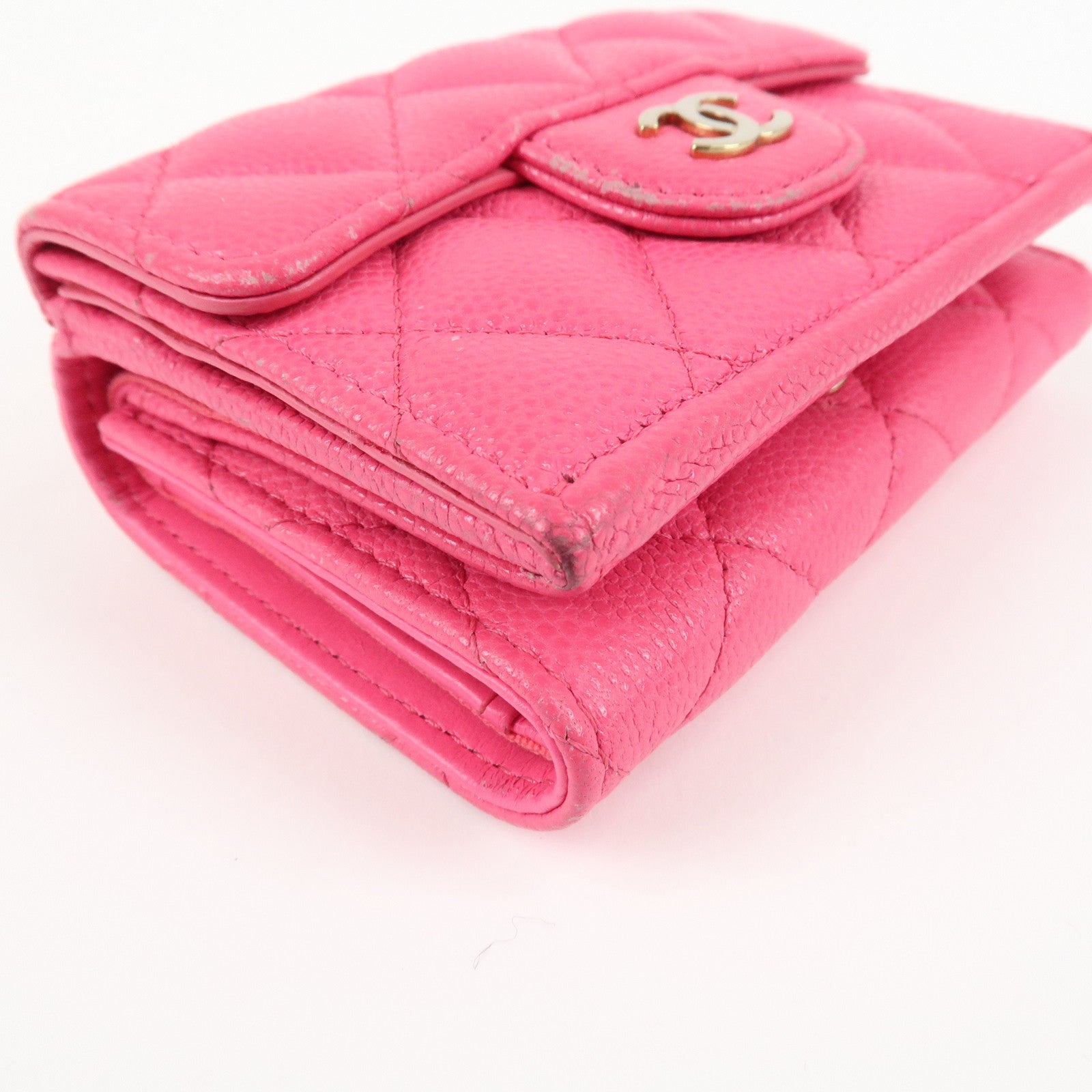 CHANEL Matelasse Caviarskin Classic Small Flap Wallet Pink AP0230 Used