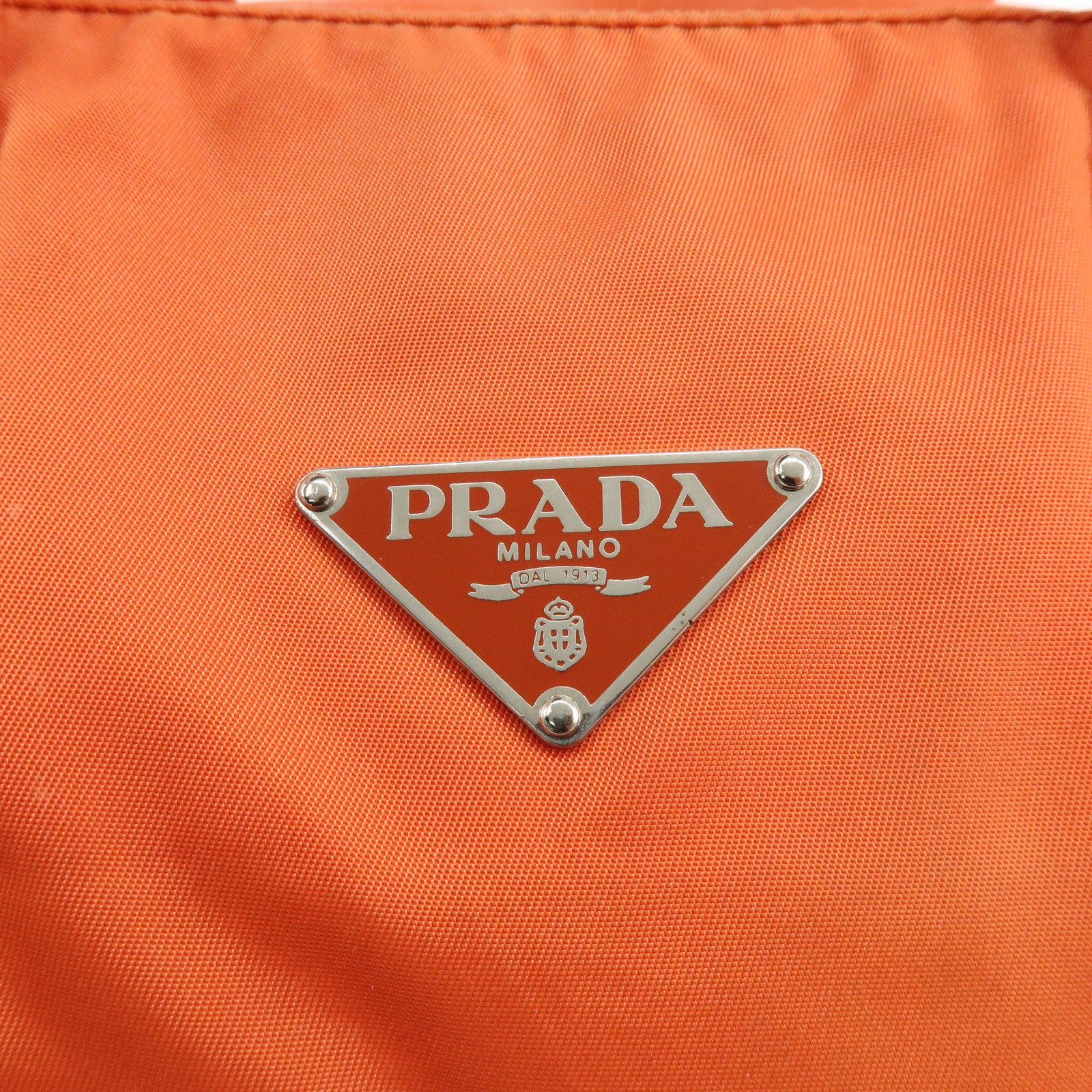 PRADA Triangle Logo Nylon Boston Bag Hand Bag Orange