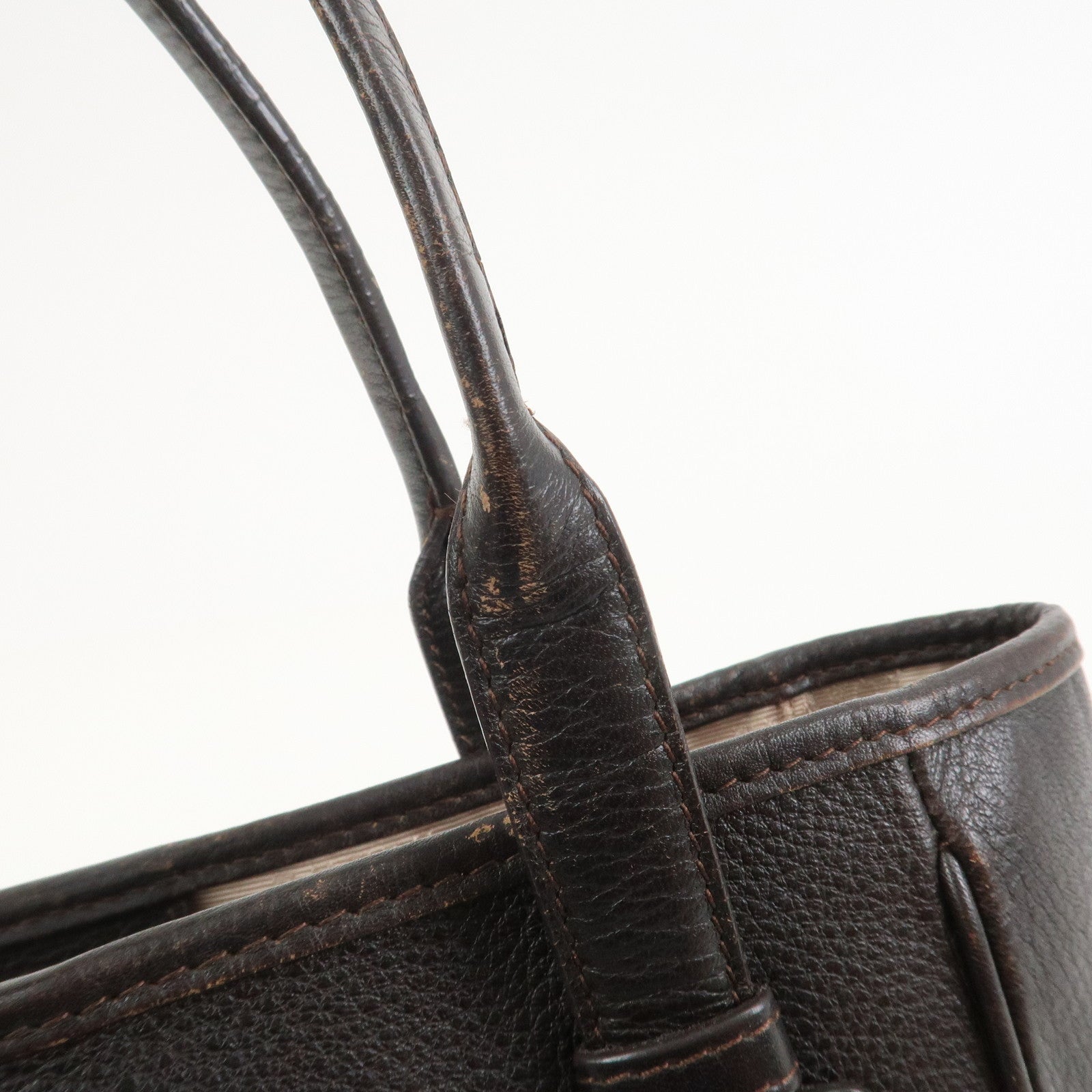 LOEWE Heritage Logo Leather Hand Bag Tote Bag Dark Brown
