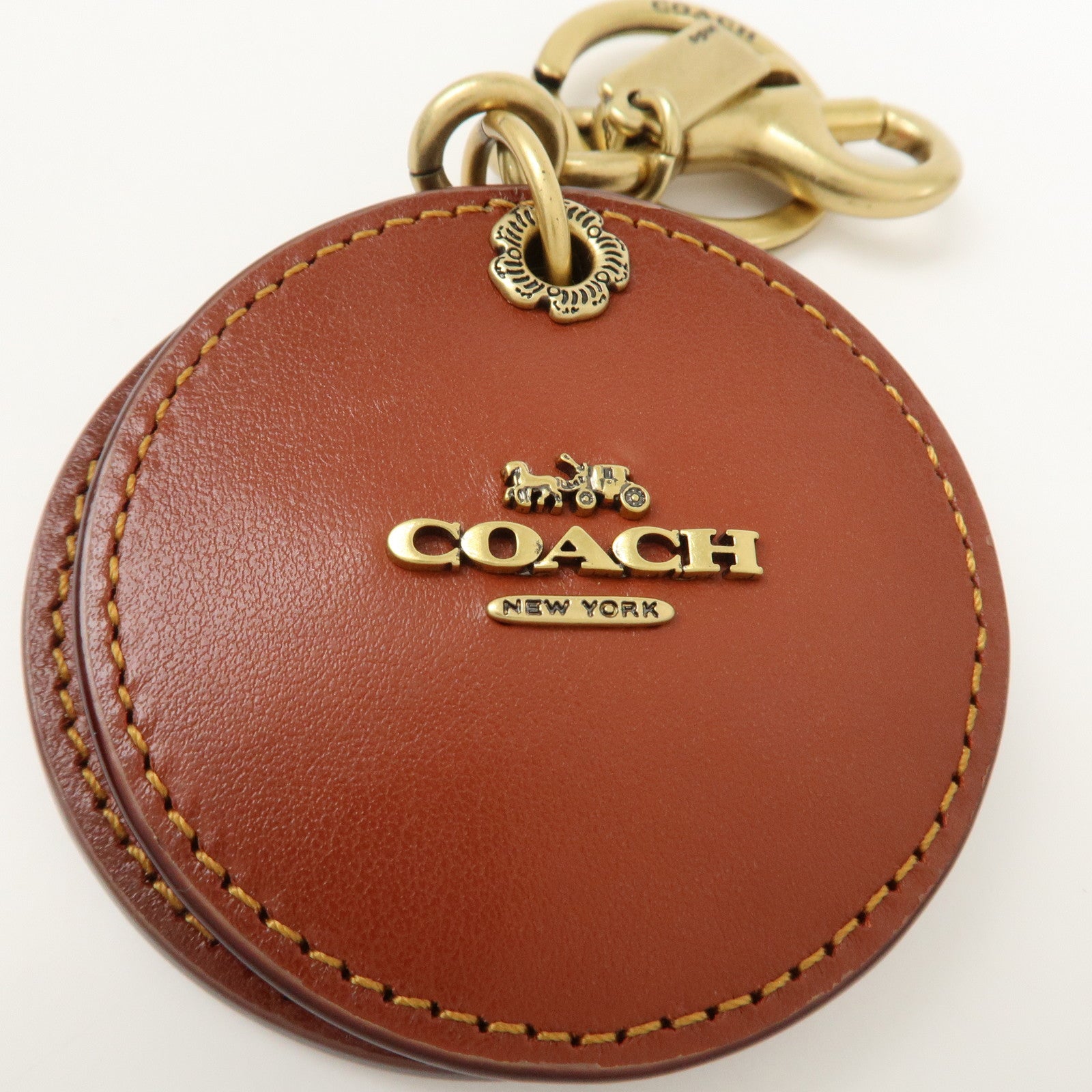COACH Signature Logo Leather Key Chain Key Charm Brown