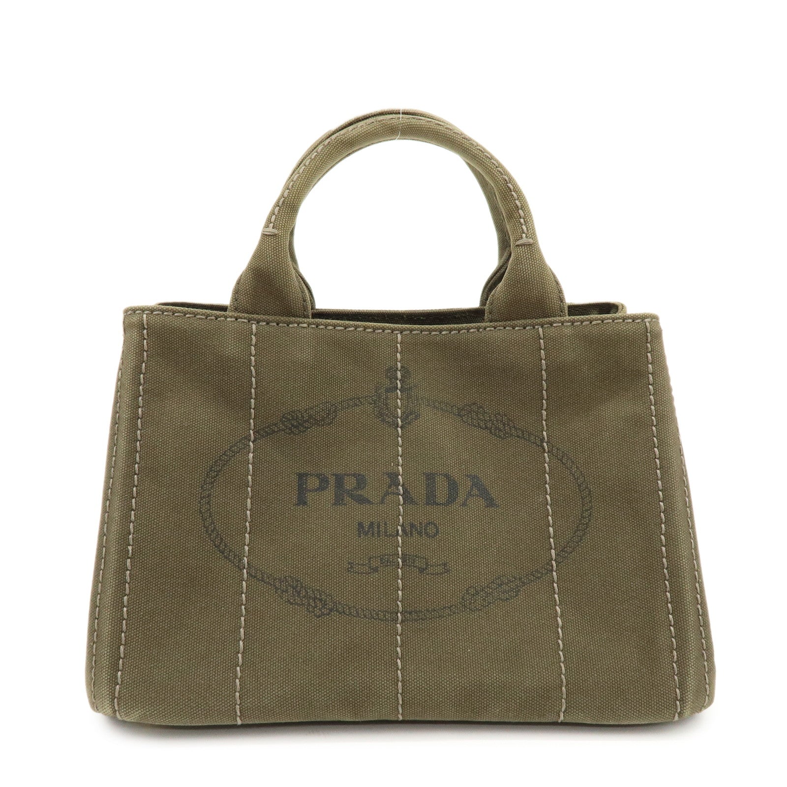 PRADA Canapa Mini Canvas Tote Bag Hand Bag Khaki BN2439