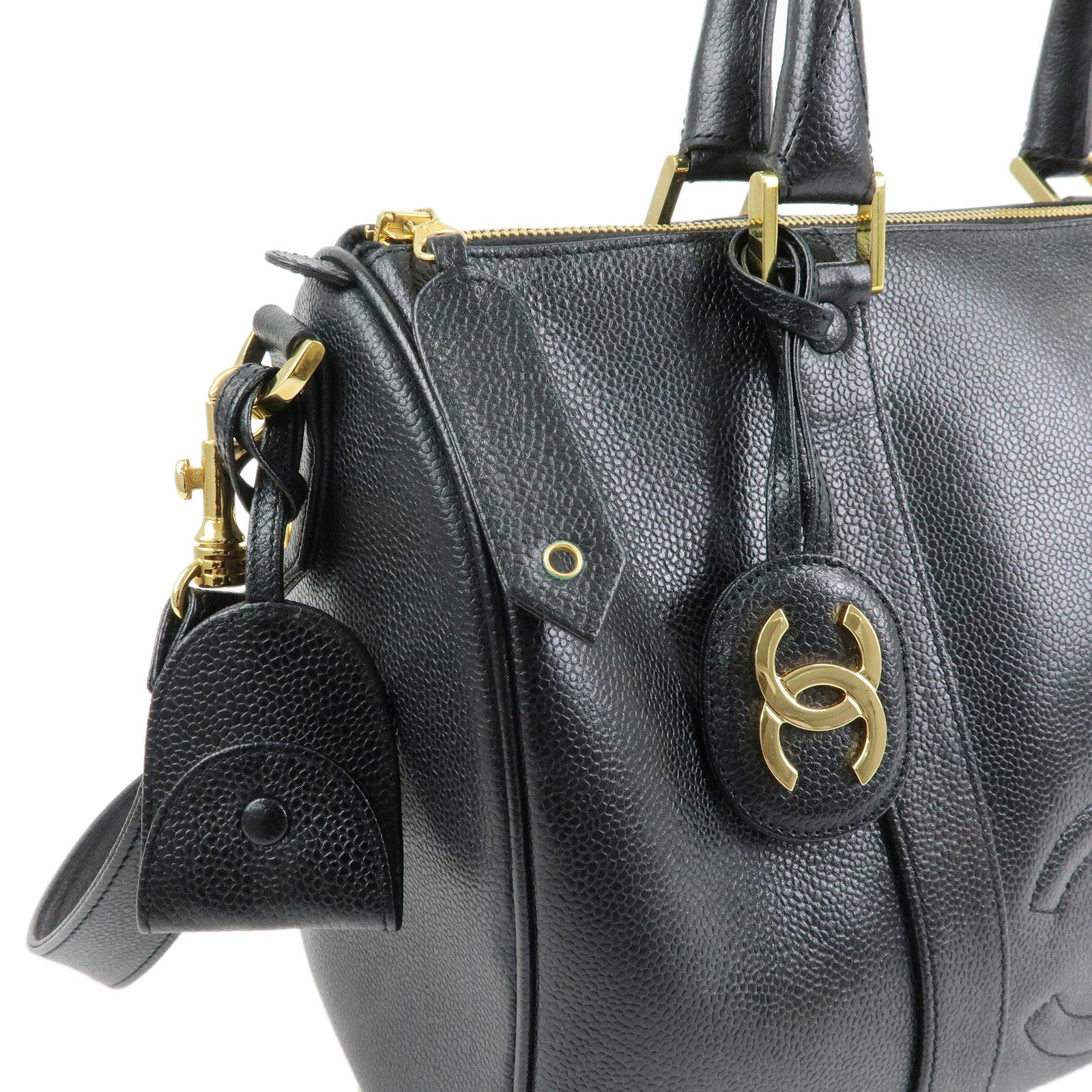 CHANEL COCO Mark Caviarskin 2Way Bag Hand Bag Boston Bag Black