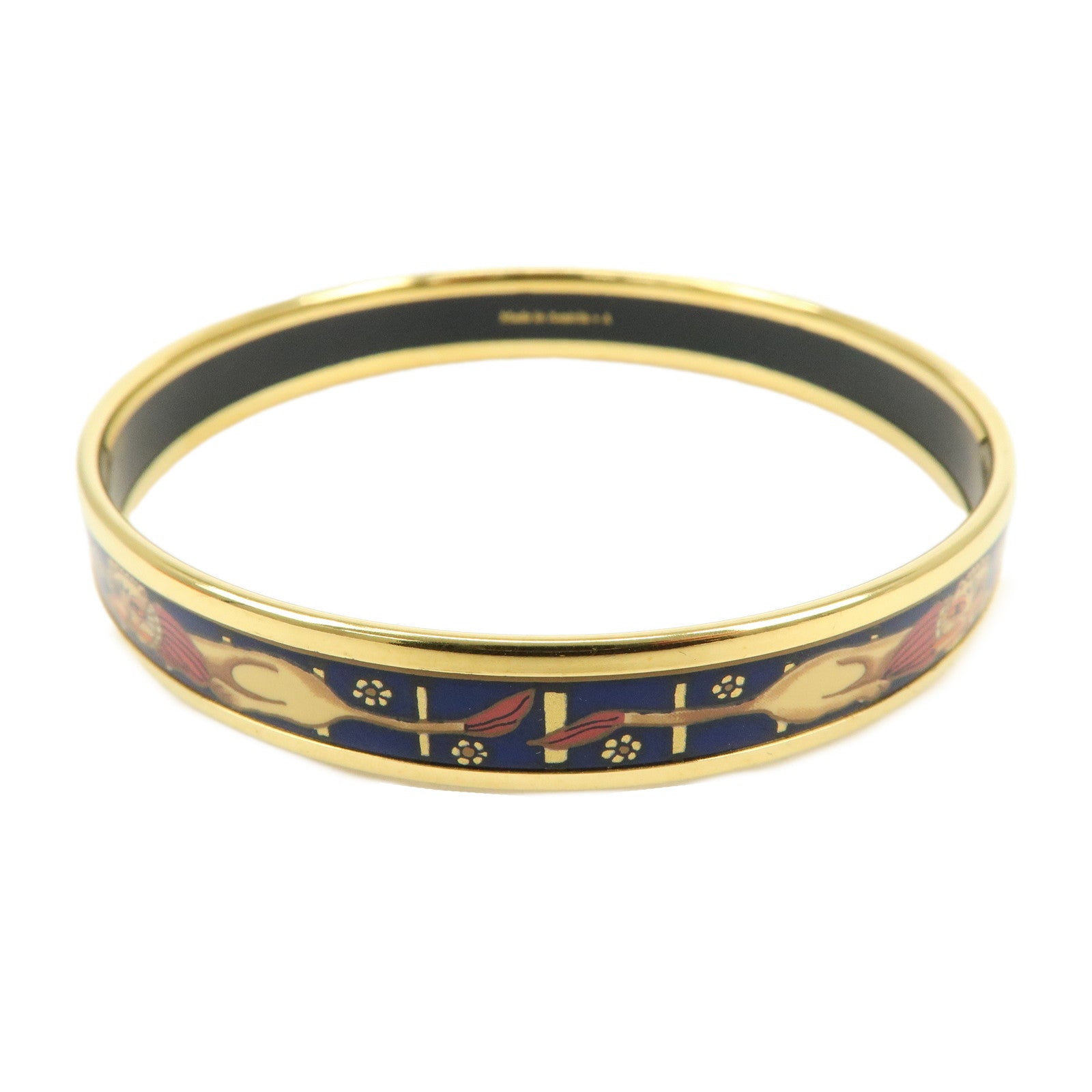 HERMES Email PM Metal Bracelet Bangle Animal Gold Blue