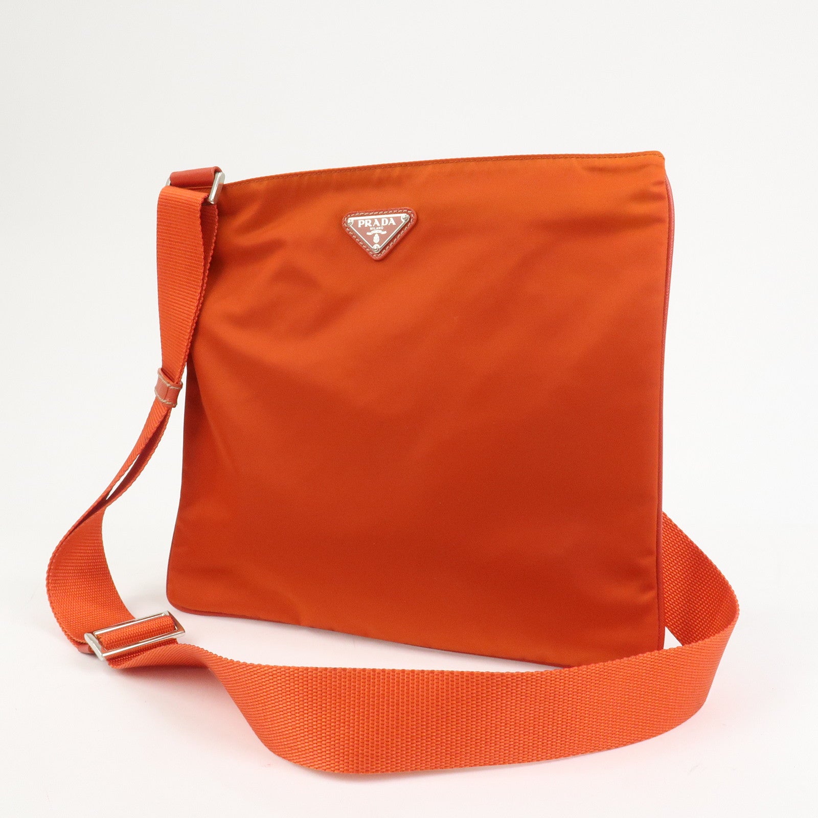 PRADA Triangle Logo Nylon Saffiano Leather Shoulder Bag Orange