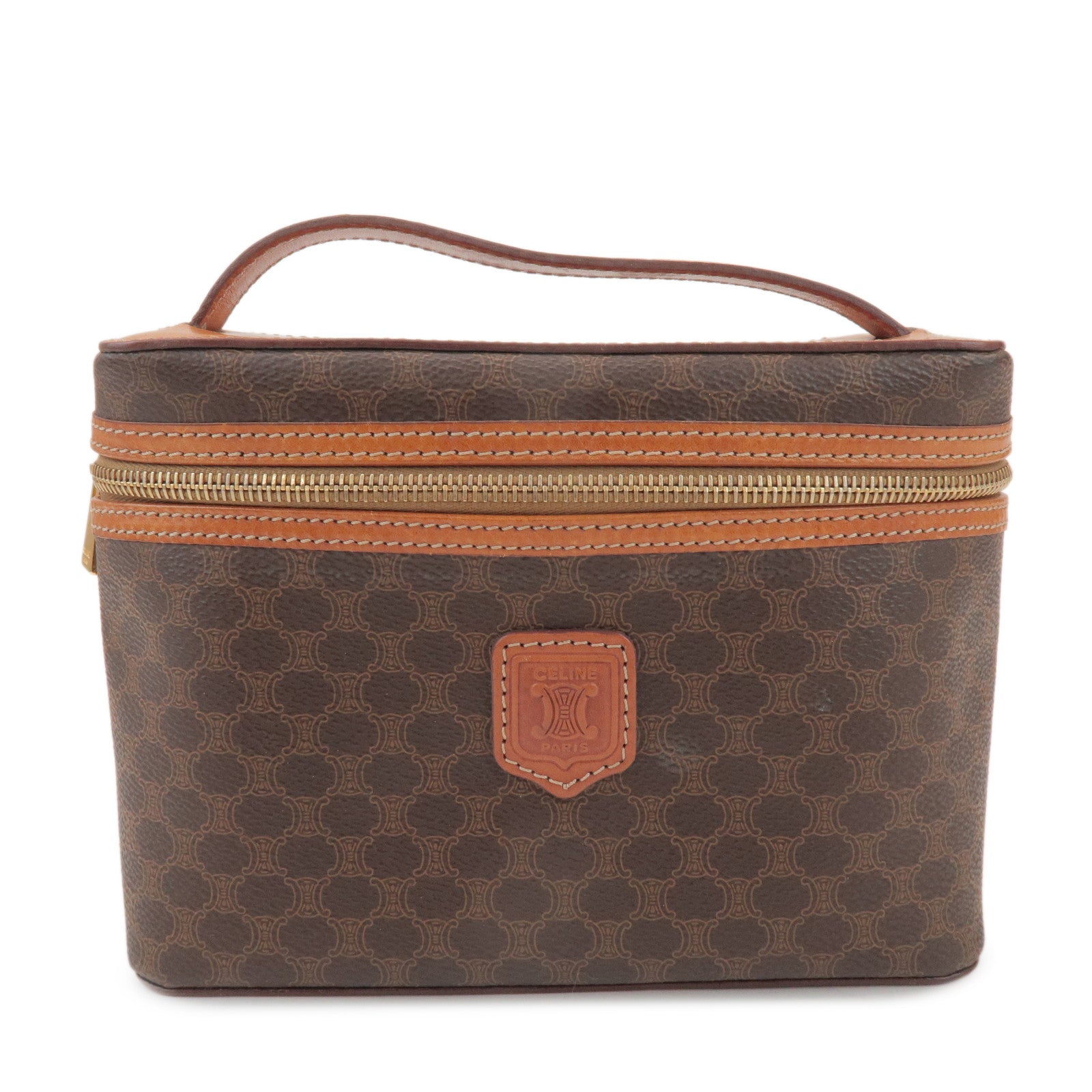 CELINE Macadam PVC Leather Hand Bag Vanity Bag Brown