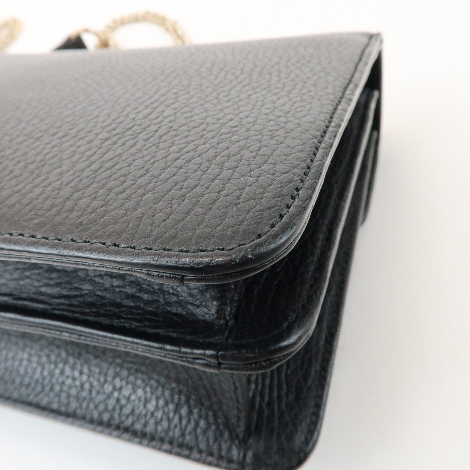 GUCCI Interlocking G Leather Chain Shoulder Hand Bag Black 510304