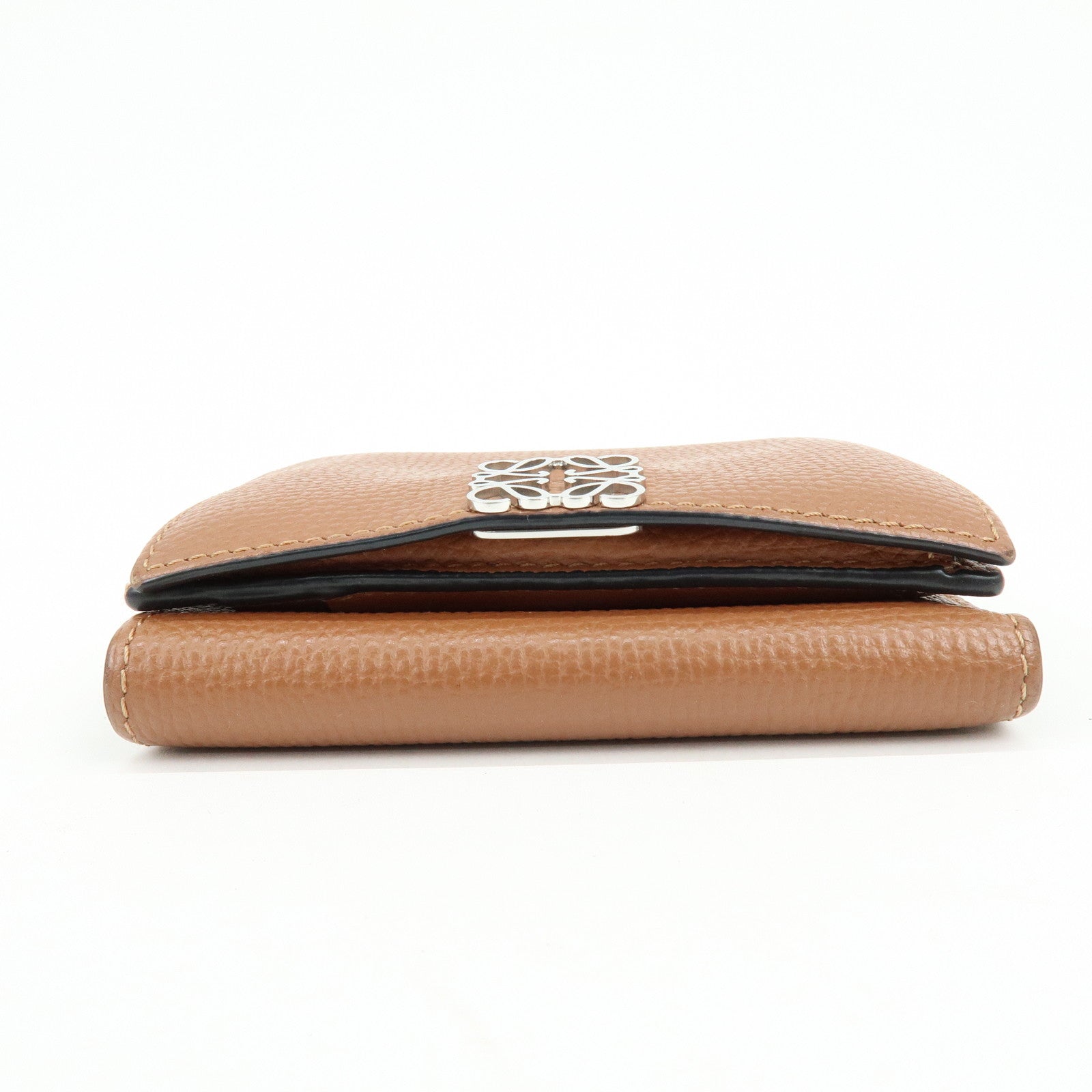LOEWE Anagram Pebble Grained Calf Compact Tri-fold Wallet Camel