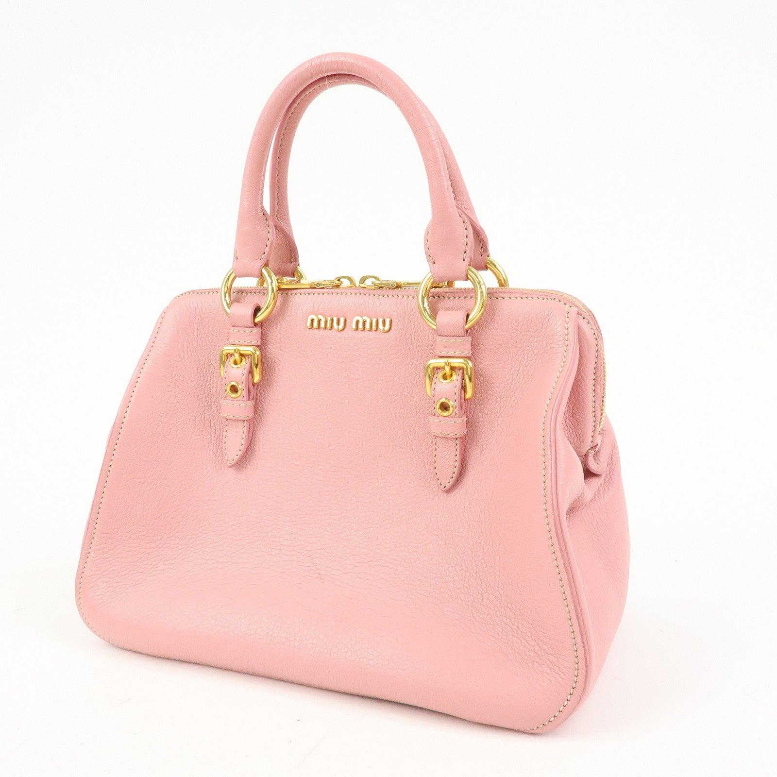 MIU MIU Logo Leather 2Way Bag Hand Bag Pink