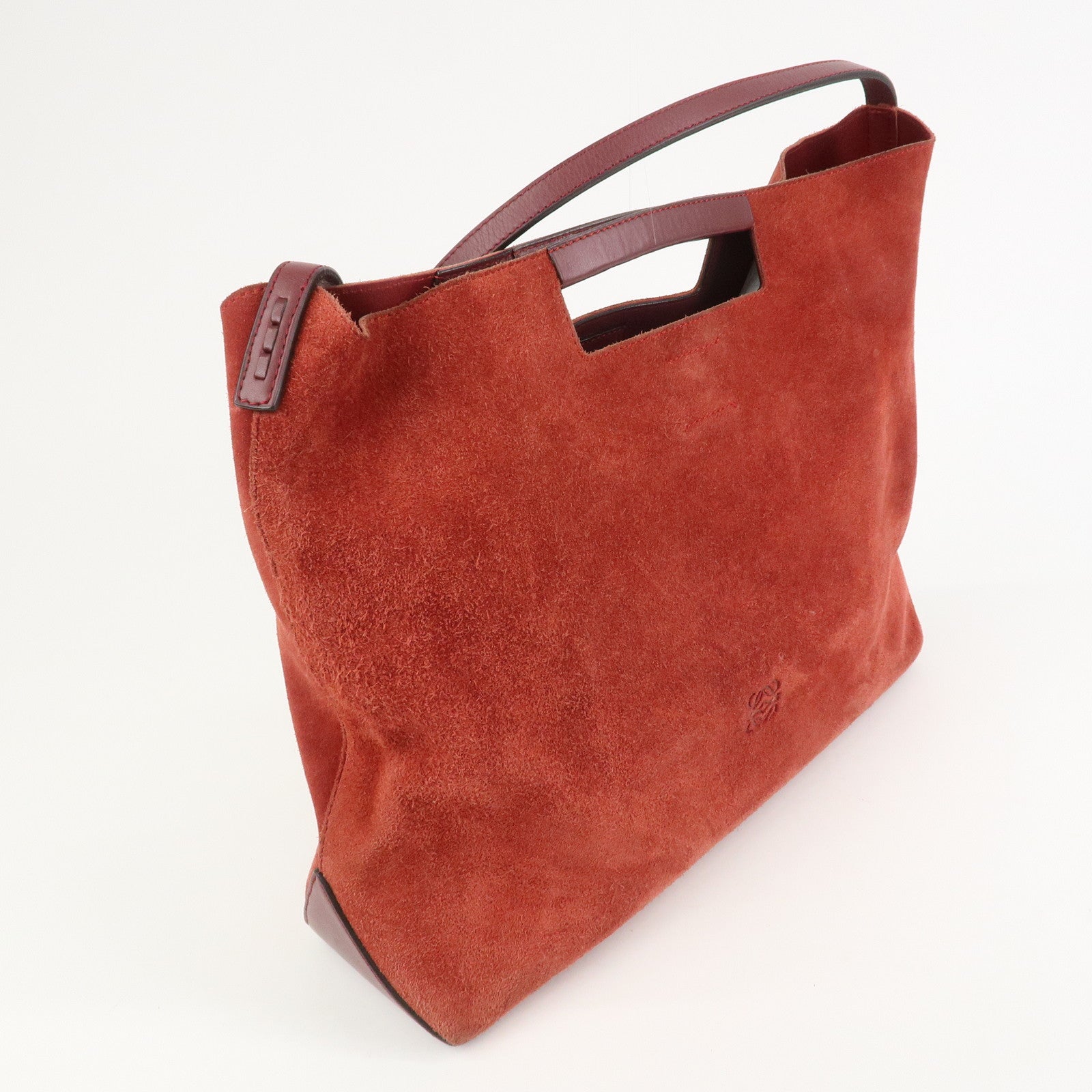 LOEWE Anagram Suede Leather 2Way Bag Shoulder Hand Bag Red 061307