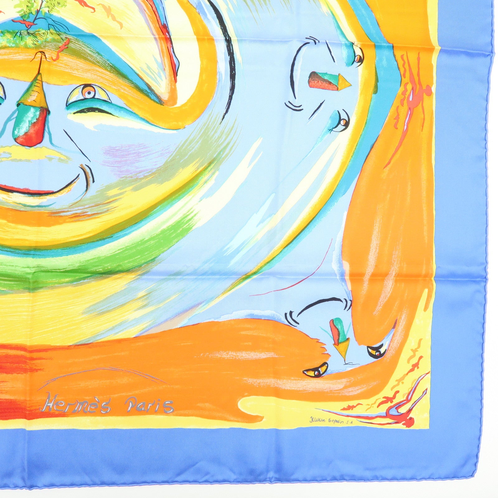HERMES Carre 90 Silk 100% Scarf Smiles in Third Millenary Blue
