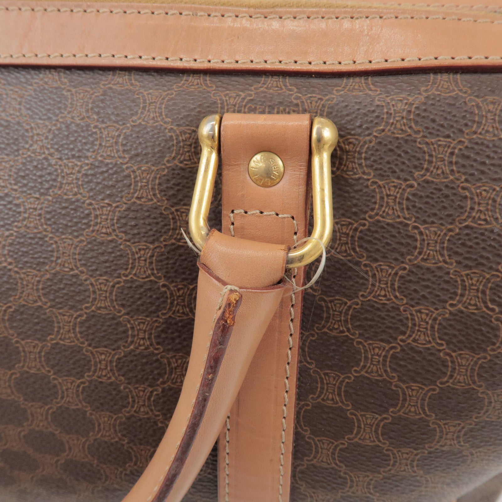 CELINE Macadam PVC Leather Boston Bag Hand Bag Brown