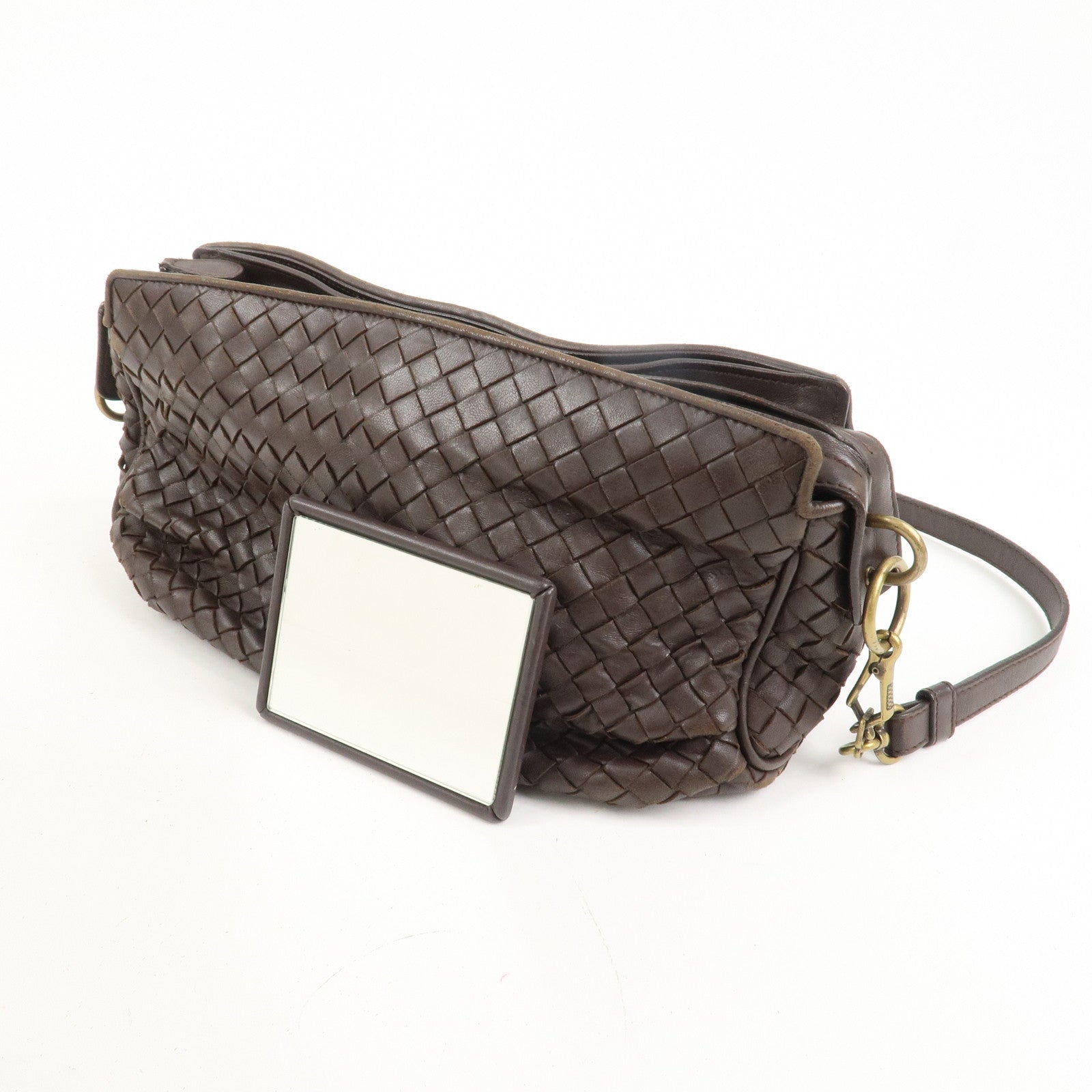 BOTTEGA VENETA Logo Intrecciato Leather Shoulder Bag Brown