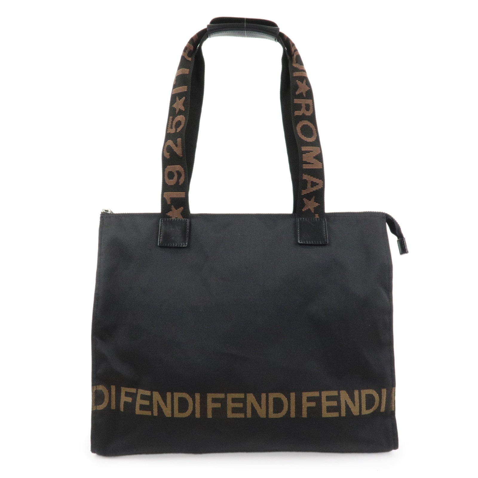 FENDI Nylon Leather Tote Bag Boston Bag Black 26680