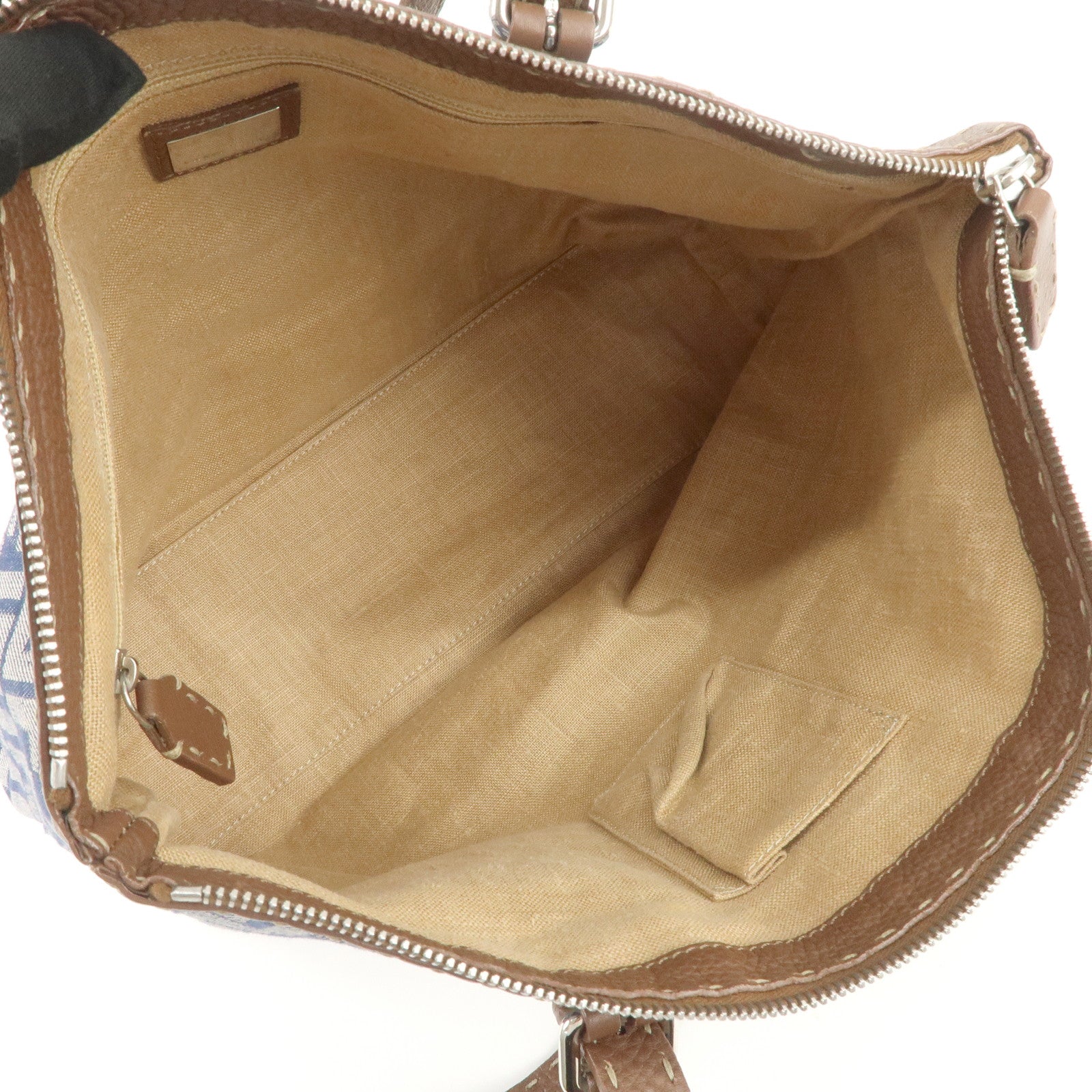 FENDI Zucca Seleria Denim Leather Tote Bag Hand Bag Blue 8BH179