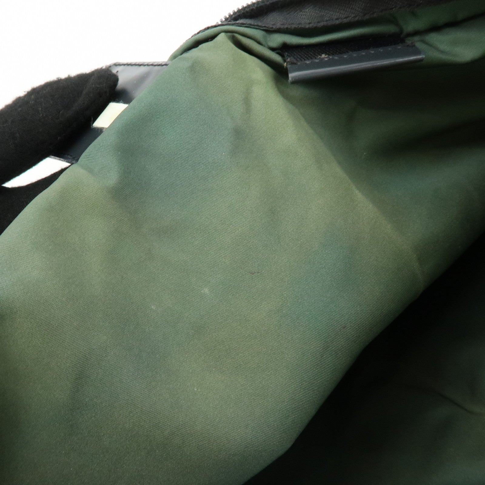 PRADA Triangle Logo Nylon Leather Tote Bag Hand Bag Moss Green