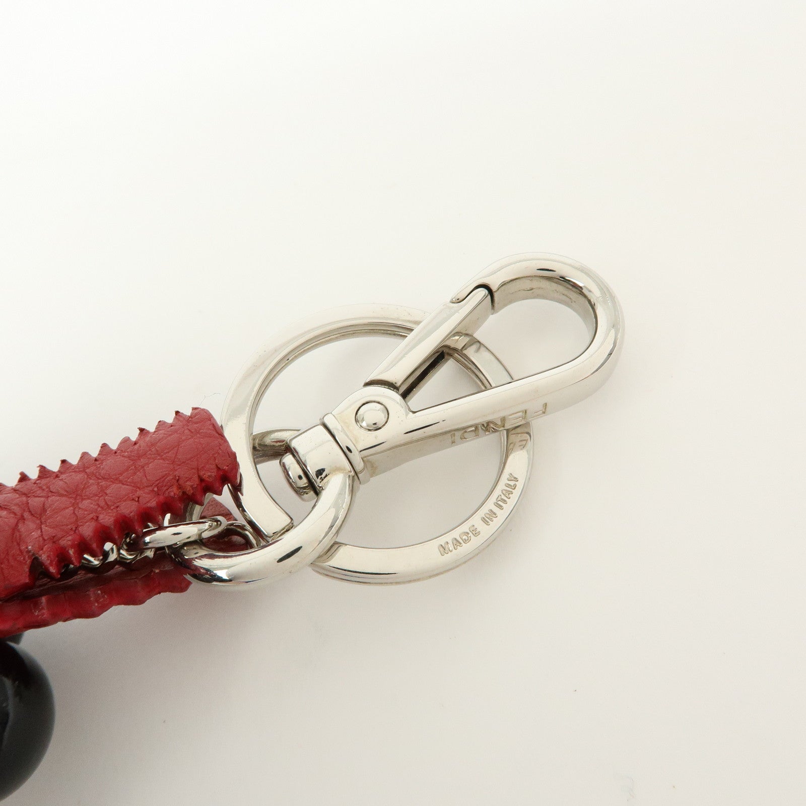 FENDI Calf Leather Alligator Bag Charm Key Chain Key Holder Red