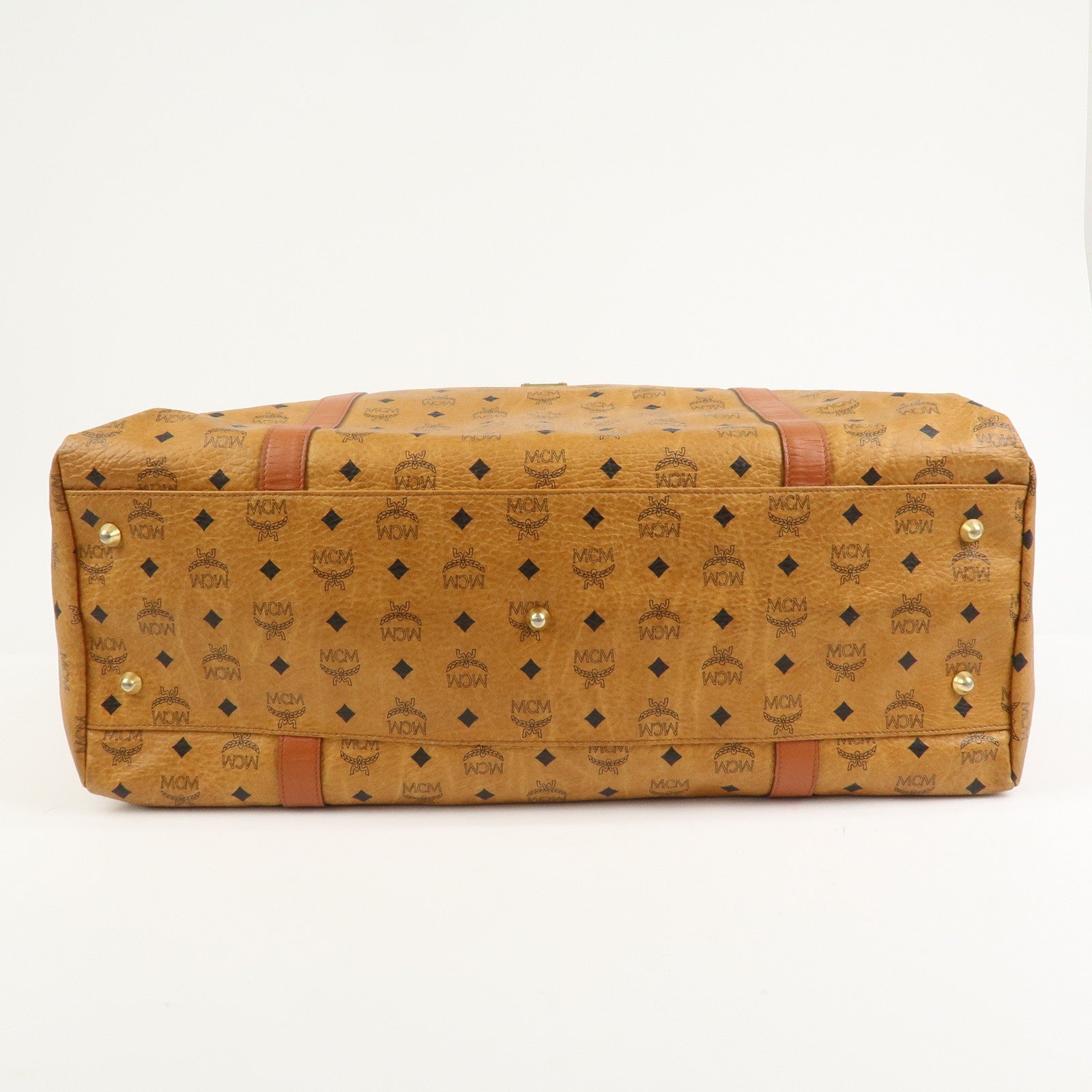 MCM Visetos Leather Boston Bag Shoulder Bag Brown