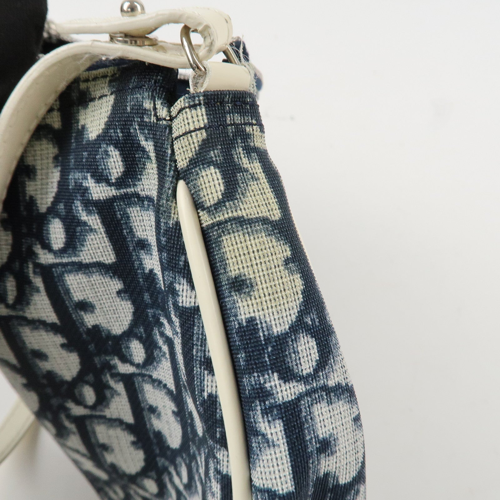 Christian Dior Trotter Jacquard Leather Saddle Bag Mini Navy White Used