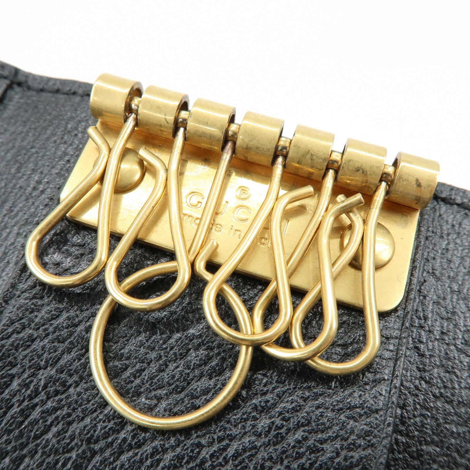 GUCCI Animalier Bee Leather 6 Ring Key Case Key Holder Black 523683